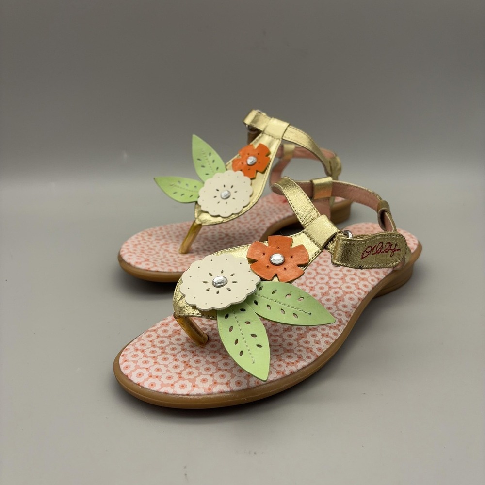 Oilily Sandals Womens Size 36 Gold Thong Floral Rhinestone Strap Cute Colorful - Picture 3 of 12